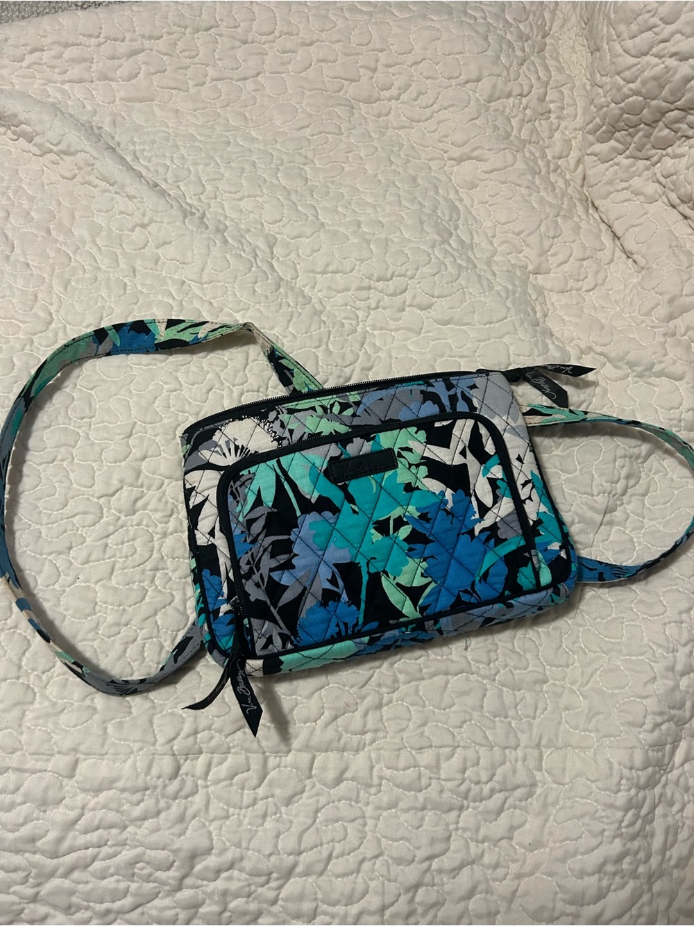 Vera Bradley Blue Teal Floral Quilted Crossbody Bag